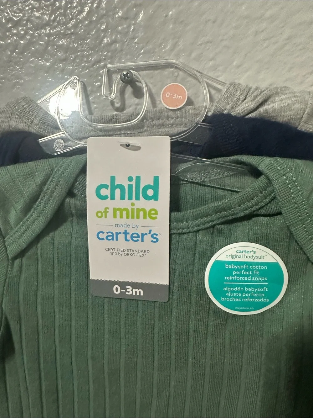 Carter's Ribbed Long-Sleeve One-Piece in Sage Green (3-Pack)
